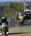 Paula Radcliffe has only the Police and camera crews for company during the GNR